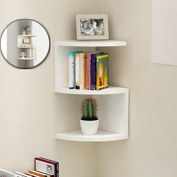 Wooden Corner Shelf Organizer, Multi Compartment Wall Bookshelf, No Punch Installation Kitchen Cabinet Storage for Bedroom Living Room