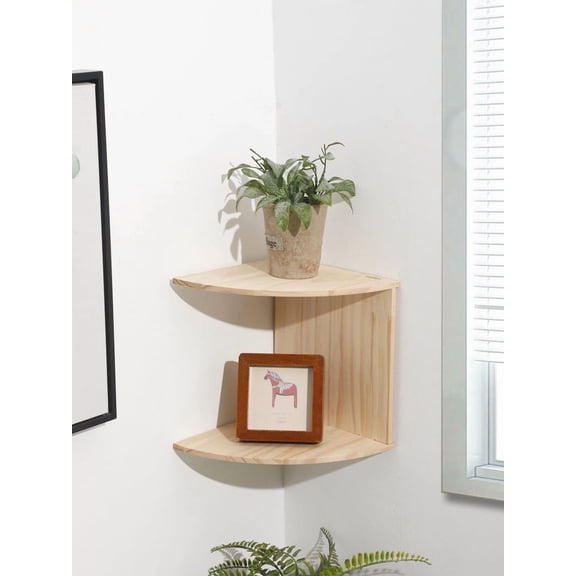 Wooden Corner Shelf Two-Layer Burlywood Shelf Boho Home Decoration Floating Wall Organizer Room Decors Aesthetic Wall Decor Gift