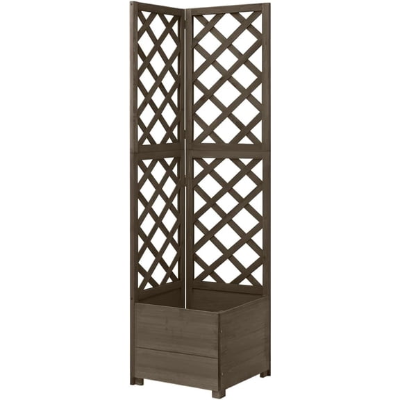 Wooden Corner Trellis Planter, Planter Raised Bed with Trellis, Wood Raised Garden Bed, 59" High Trellis for Plant Flower Climbing or Pot Hanging, Gray 15.7"x15.7"x59" Solid Fir Wood,-665