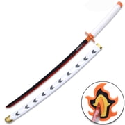 Wooden Cosplay Anime Swords, Kyojuro Rengoku Red Nichirin, Orange Fire Guard, 40 in