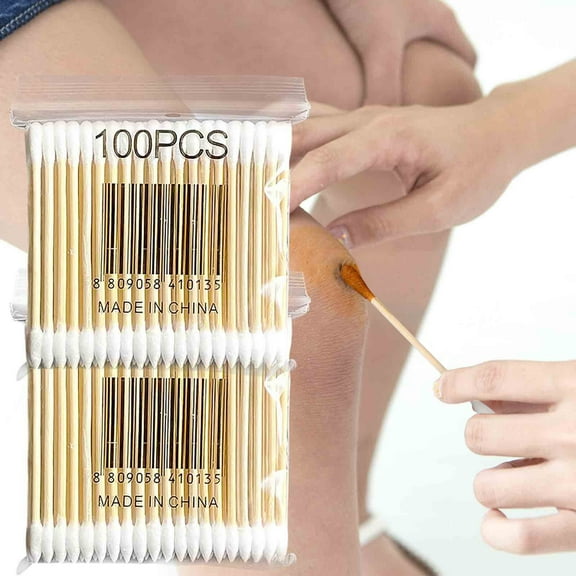Wooden Cotton Swabs | 100 Count Soft Tip Double Ended Swabs for Ear Cleaning, Makeup Removal & First Aid | Sanitary Cotton Buds for Home, Travel & Personal Care