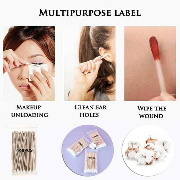 Wooden Cotton Swabs, Ear Cleaning Swabs, 100 Pcs Soft Double-Ended Swabs for Makeup, Pet Care, Daily Cleaning, Arts and Crafts, Eco-Friendly Sturdy Wooden Stick