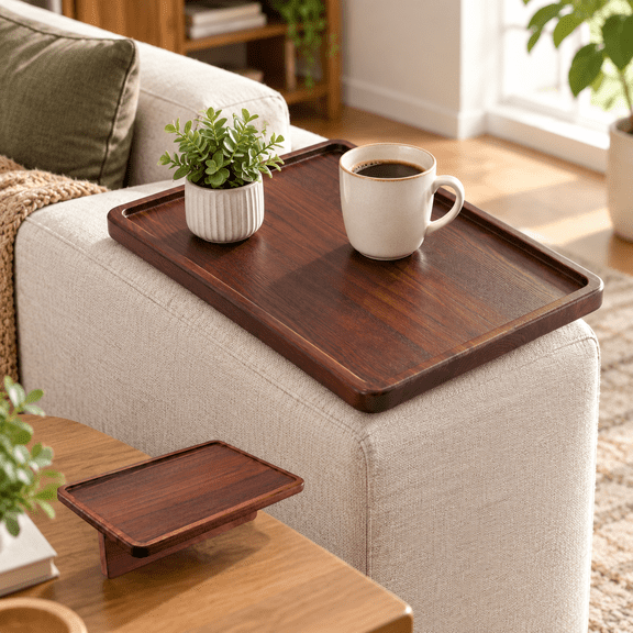 Wooden Couch Tray For Sectionals Sofa Fold-flat Table (1 Brown)