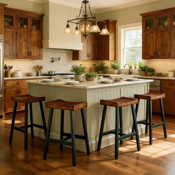 Wooden Counter Bar Stools Set of 2, Farmhouse Barstools with Rustic , 25 Inch Industrial Backless bar Stool, Heavy Duty, Matte Black Metal Frame (Brown-Black, 25IN Set of 2)