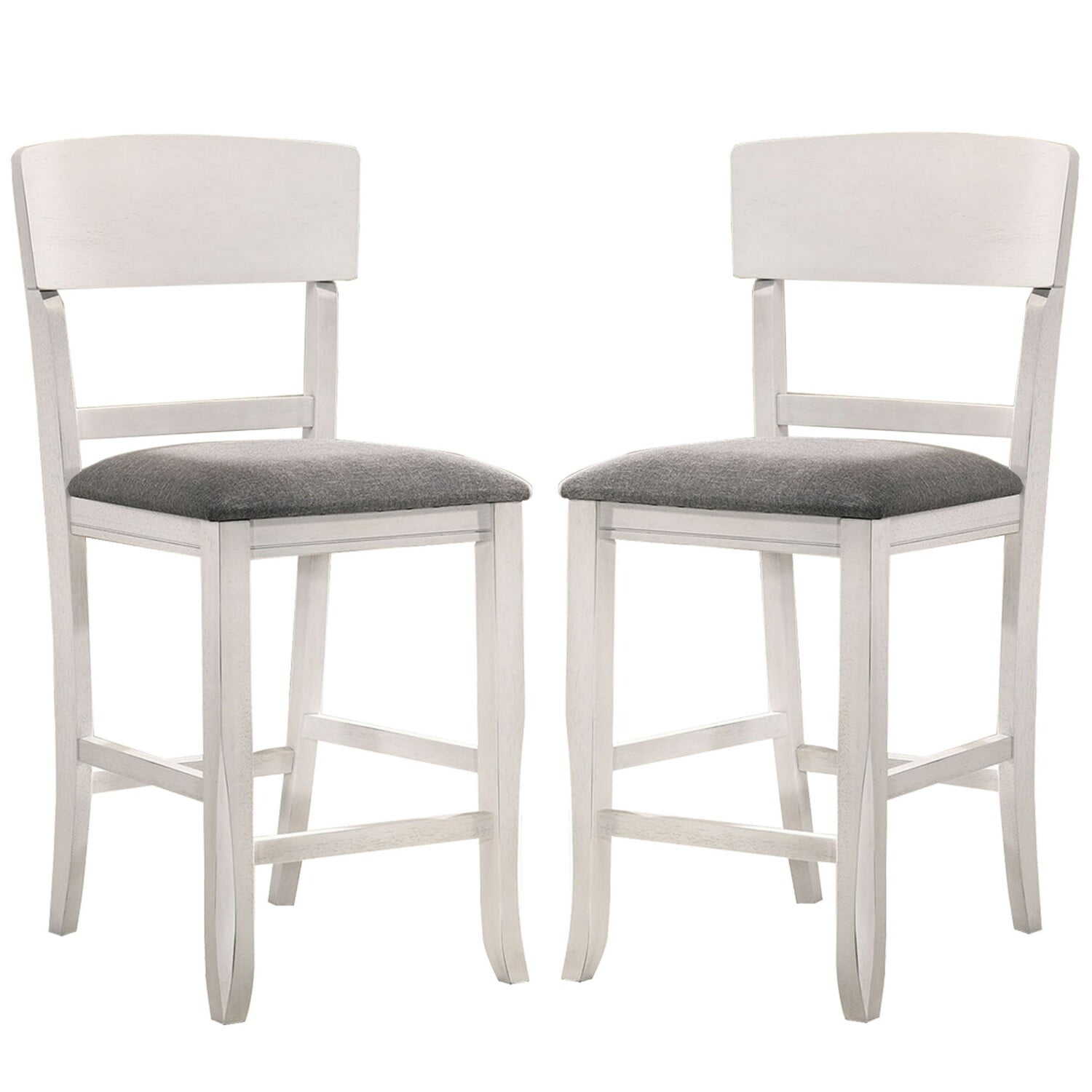 Set of 2 White and Gray Curved Back Counter Height Chairs with Padded Seat