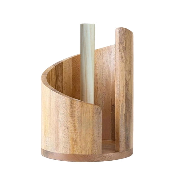 Wooden Countertop Paper Towel Holder with Iron Stand | One-Handed Tear for Kitchen & Bathroom | Freestanding Roll Holder for Standard, Jumbo & Mega Rolls | Natural Grain Wood Base for Home Decor