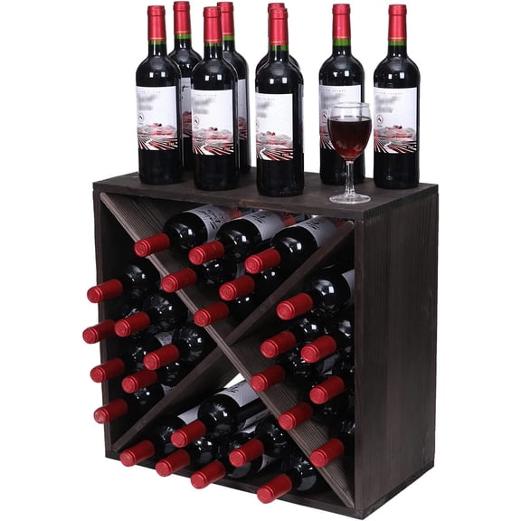 Wooden Countertop Stackable Wine Rack Cabinet with Horizontal Storage for 24 Bottles Black Bestseling