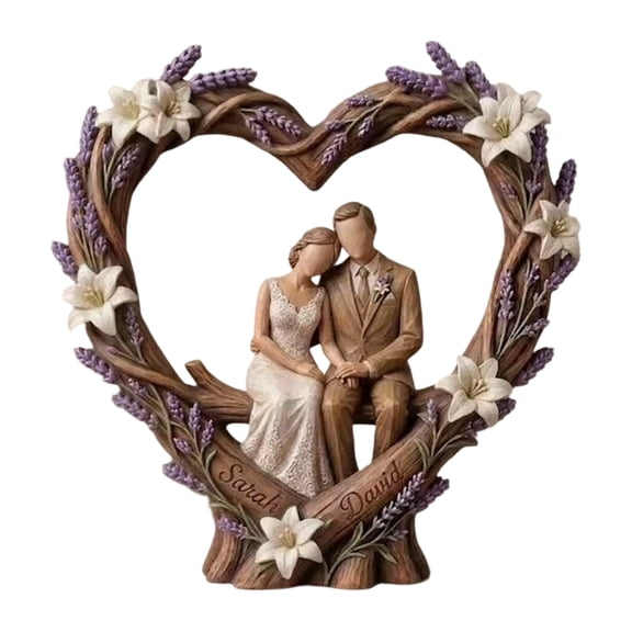 Wooden Couple Heart Sculpture Romantic Wood Art Figurine Home Room Decor Anniversary Valentines Day Gift For Husband Wife Boyfriend Girlfriend Meaningful Display Piece Keepsake