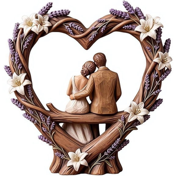 Wooden Couple Heart Sculpture, Wedding Anniversary Rustic Wedding Gifts for Husband Wife Boyfriend Girlfriend Meaningful Display Piece Keepsake, Romantic Wood Art Figurine Home Decoration