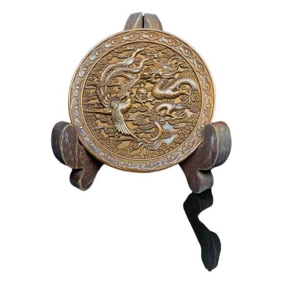 Wooden Craft Ornament Carved Dragon Phoenix Loong Pearl Screen Oriental Intricate Auspiciousness Prosperity Harmony Blessing