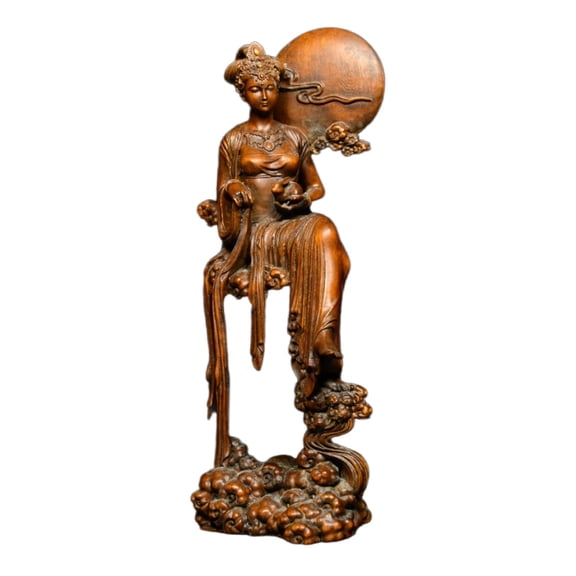 Wooden Craft Ornament Chang E Chinese Moon Goddess Statue Figurine Lunar Fairy Mythology Celestial Blessing Serenity Gift Car