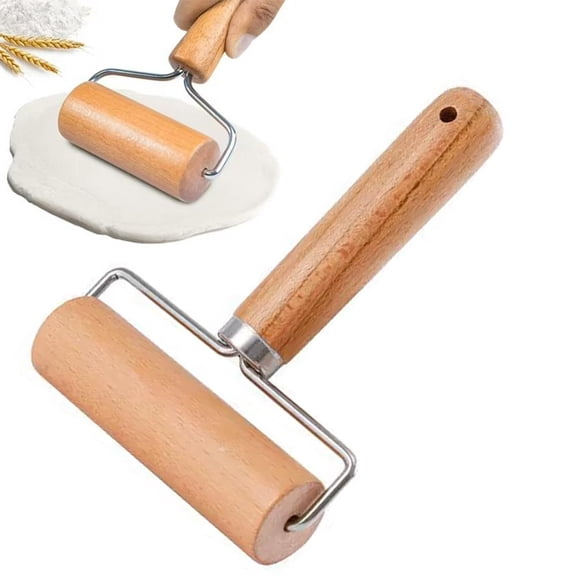 Wooden Craft Roller 10.4x15.2cm with 3cm Wheel, Smooth Wood Handle for Clay Baking Painting DIY, Compact Portable Tool
