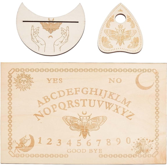 Wooden Craft Sets including Moon Shape Tarot Card Stand Holder Rectangle Pendulum Board Heart Shape Ball Stand Butterfly Pattern Multi-color
