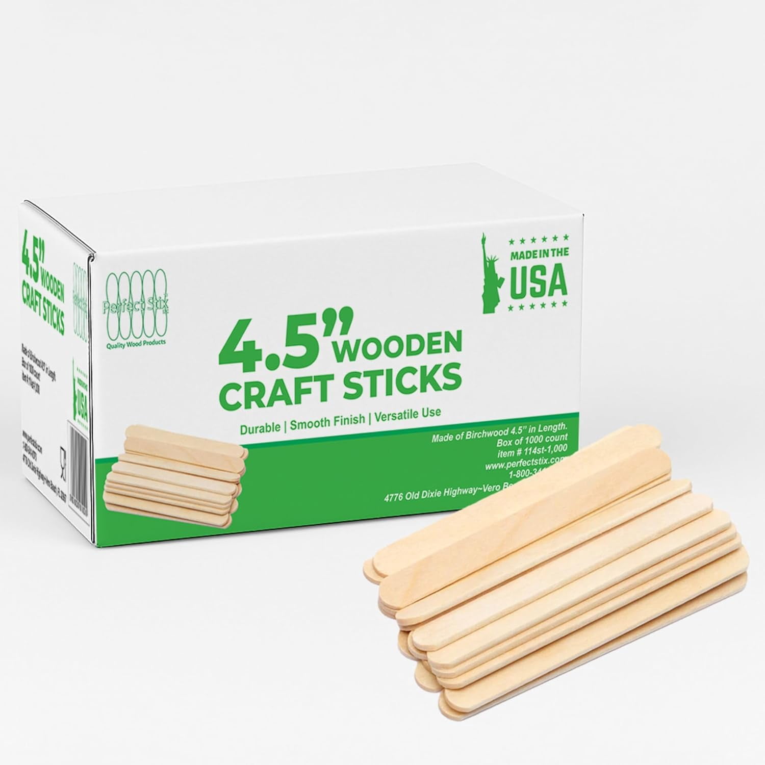 Wooden Craft Sticks, 4.5 Inch, American Birchwood, 1000 Count
