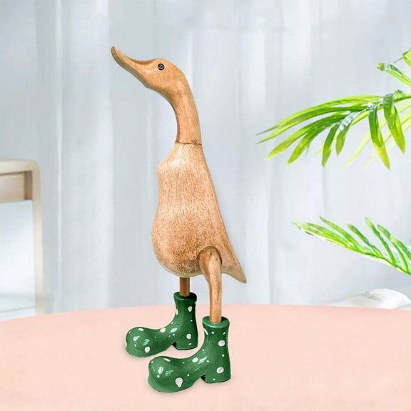Wooden Crafted Duck Figurine with Spotty Wellies, DELESYS Funny Standing Duck Statues Decorative Resin Rain Boot Animal Sculpture Collectible Crafts Waterproof Garden Lawn Ornament