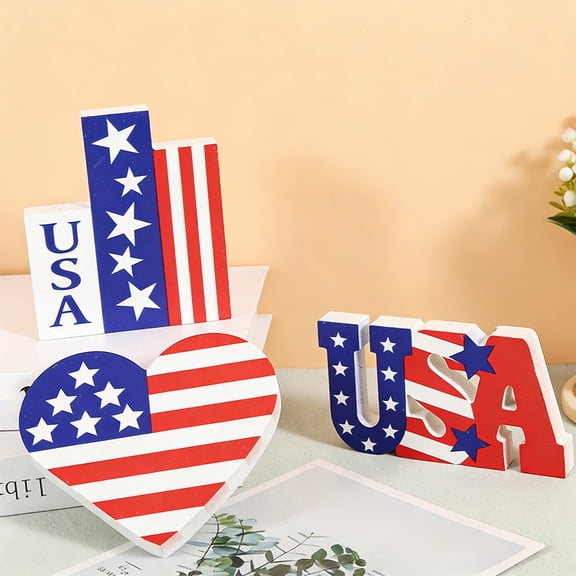 Wooden Crafts, USA Fourth of July Independence Day Tabletop Decoration, Patriotic Wood Ornament for Home and Office, USA Flag Theme Party Display for Holiday Celebration Tasks, by UKHCCC