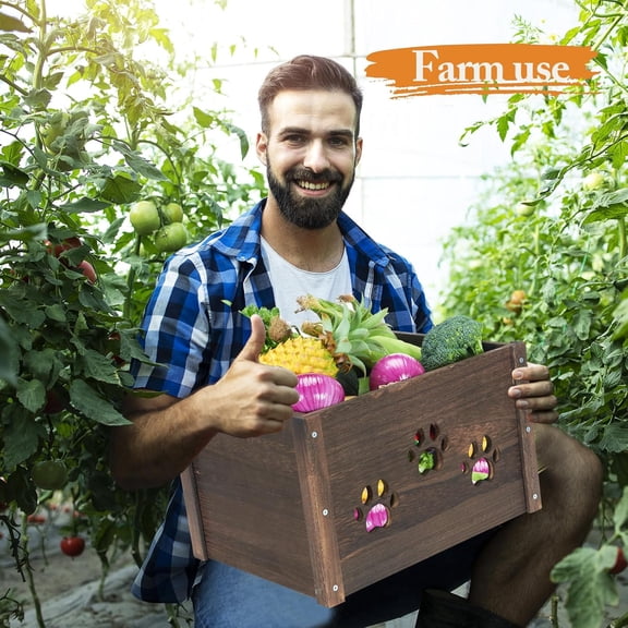 Wooden Crates 2 Pack, Hollow Claw Farmhouse Storage Boxes with Handles for Decor and Organization