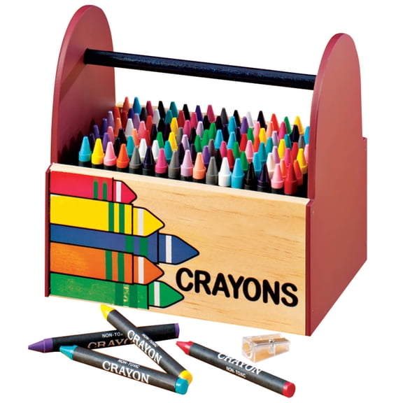 Wooden Crayon Caddy Crayon Organizer with Sharpener - Includes 64 Crayons