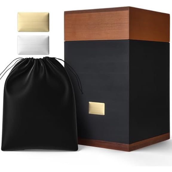 Wooden Cremation Urn for Ashes Adult Male Black Large Funeral Urns with Bag and Engraving Plaques Burial Memorial Keepsake Ashes Box Wood Decorative Box for Human Female Dog Pet