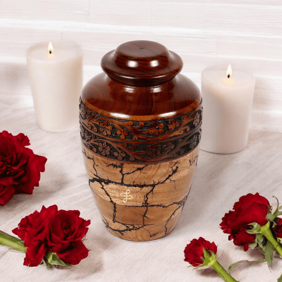 Wooden Cremation Urn - Handcrafted Sheesham Wood Funeral Urn with Intricate Carvings, Secure Lid, Multiple Sizes, Eco-Friendly, Durable, Respectful Tribute for Ashes (Extra Large)