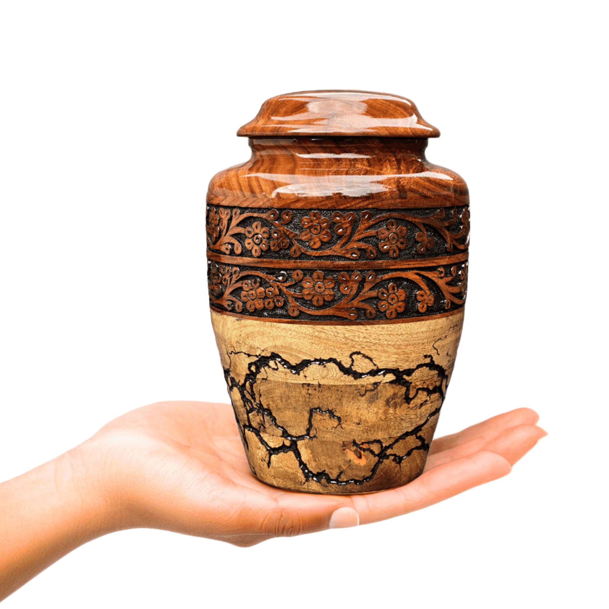 Wooden Cremation Urn for Human Ashes Handcrafted Urn for Adult Men & Women Memorial Urn for Ashes Decorative Burial & Funeral Urn