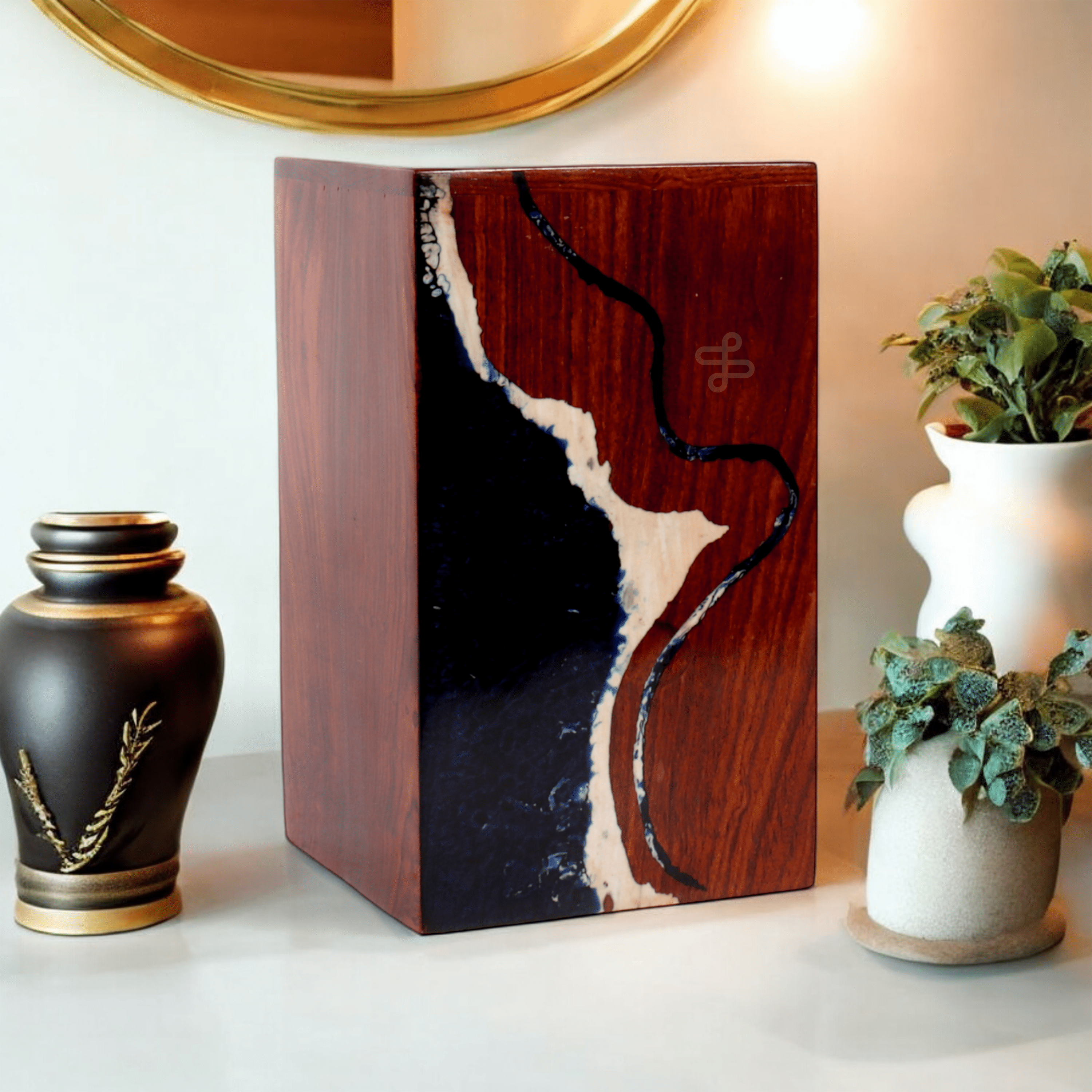 Wooden Cremation Urn for Human and Pet Ashes, Memorial Urn, Burial Urn, Keepsake Urn, Adult Urn with Epoxy Design (Extra Large)