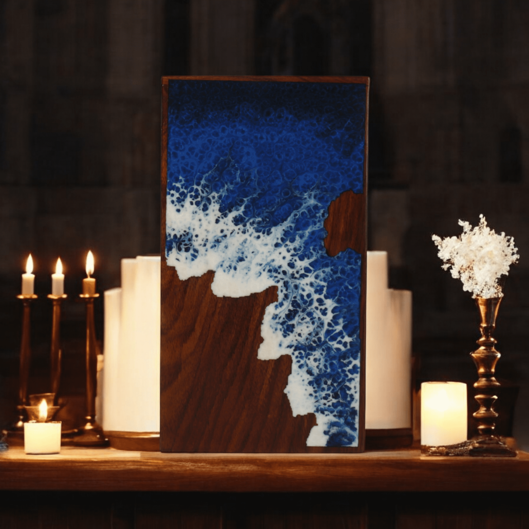 Wooden Cremation Urn for Human and Pet Ashes, Memorial Urn, Burial Urn, Keepsake Urn, Adult Urn with Epoxy Design (Medium)
