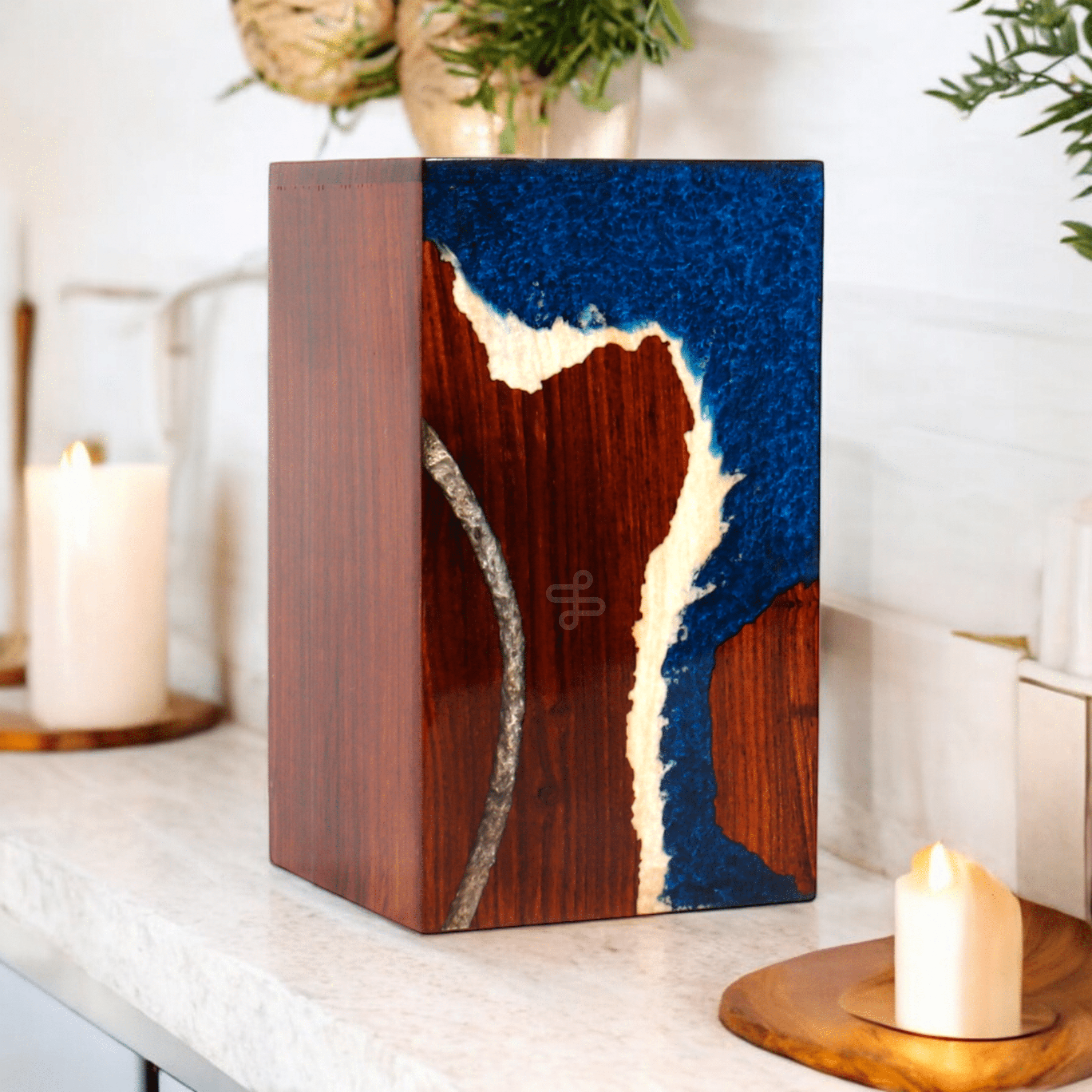 Wooden Cremation Urn for Human and Pet Ashes, Memorial Urn, Burial Urn, Keepsake Urn, Adult Urn with Epoxy Design (Medium)