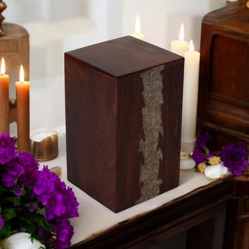 Wooden Cremation Urn for Human and Pet Ashes, Memorial Urn, Burial Urn, Keepsake Urn, Adult Urn with Epoxy Design (Small)