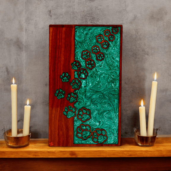 Wooden Cremation Urn for Pet Ashes, Pet Memorial Urn, Cat Urn, Dog Urn, Bird Urn with Epoxy Design (Medium)