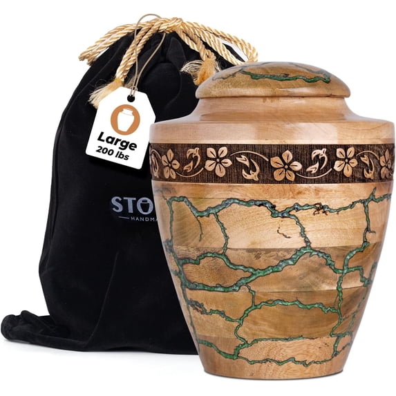 Wooden Cremation Urns for Human Ashes Adult Male 200 Cubic Inches - Urn for Ashes for Women & Men - Green Urn for Ashes Adult Male - Decorative Urn - Burial and Funeral Urns