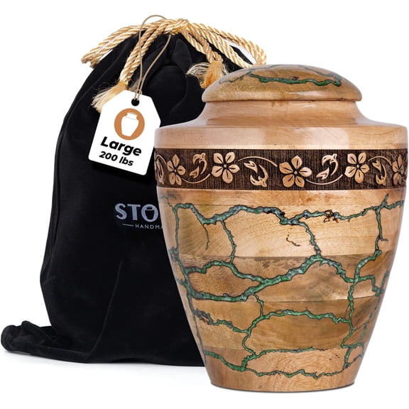 Wooden Cremation Urns for Human Ashes Adult Male 200 Cubic Inches - Urn for Ashes for Women & Men - Green Urn for Ashes Adult Male - Decorative Urn - Burial and Funeral Urns