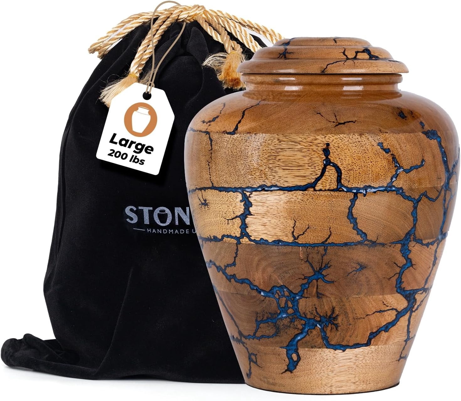 Wooden Cremation Urns for Human Ashes Adult Male 200 Cubic Inches - Urns for Ashes for Women & Men - Blue Urn for Ashes Adult Male - Decorative Urns - Burial and Funeral Urn