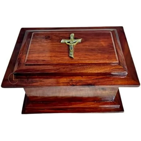 Wooden Cremation Urns with Cross for Human Ashes Adult, Funeral Cremation Urn Made of Indian Rosewood(12x8x8)