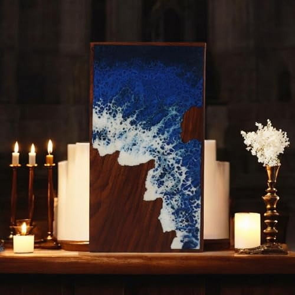 Wooden Cremation urn for Human and pet Ashes (Waves & Blue Sea, Small, Sea)