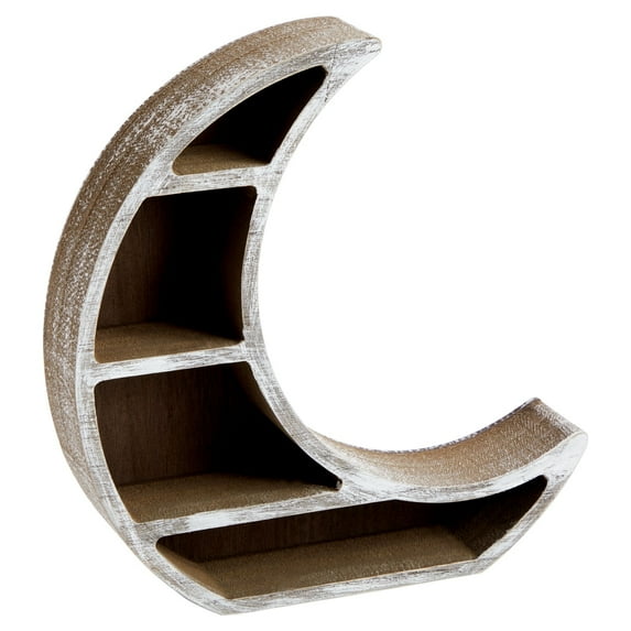 Wooden Crescent Moon Shelf for Crystal Display, Essential Oils, Rustic-Style Home, Room Decor (Small, 10 x 10.2 x 2 In)