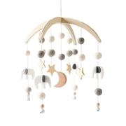 Wooden Crib Mobile, Baby Bed Bell with Stars & Moon Hanging Toys, Natural Wood Wind Chimes for Newborns, Rotating Soothing Mobile for Baby Nursery D cor   Gray