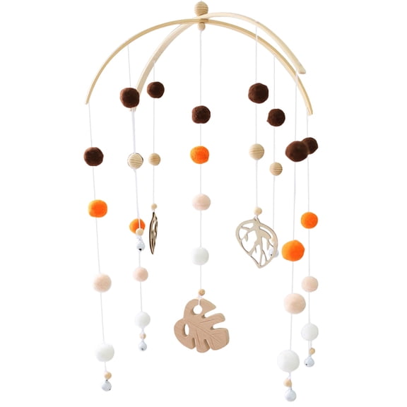 Wooden Crib Mobile Bed Bell – Felt Ball Wind Chime Hanging Baby Mobile, Nursery Decoration & Photography Prop