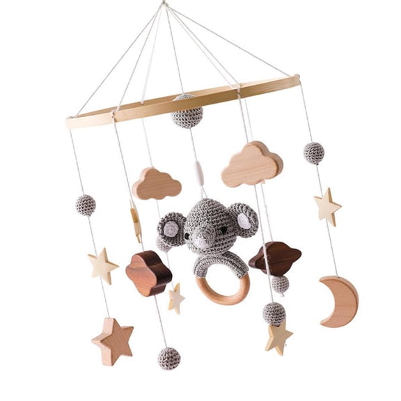 Wooden Crochet Crib Mobile Toy With Teething Rattle Design For Baby Sensory Development And Nursery Decoration