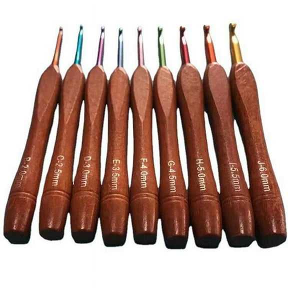 Wooden Crochet Hook Set, 9 Piece Bamboo Set Multicolor Aluminum for Yarn 2-6mm