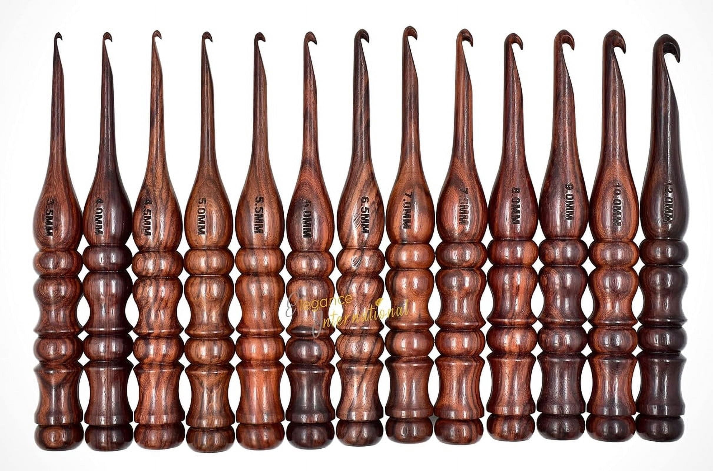 Wooden Crochet Hooks Set of 13-3.5mm to 12mm - Crochet Hooks for Arthritic Hands - Rosewood Crochet Hooks for Crocheting & Knitting - Gifts for Her - Ergonomic Soft Grip Handle