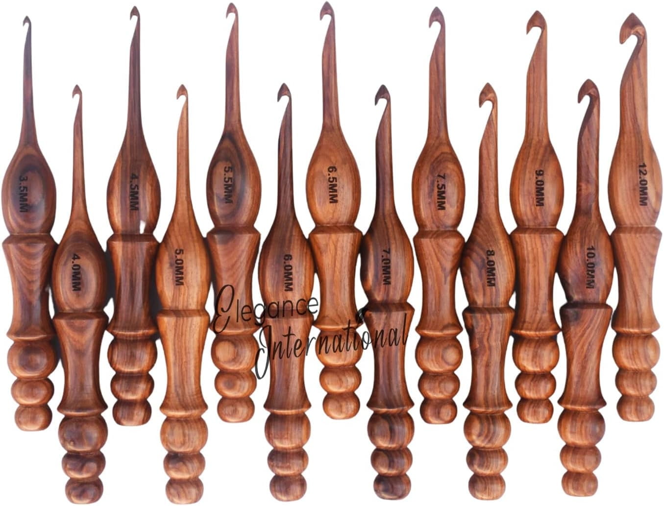 Wooden Crochet Hooks Set of 13-3.5mm to 12mm - Rosewood Crochet Hooks for Arthritic Hands - for Crocheting & Knitting - Ergonomic Soft Grip Handle Crochet Hooks - Gifts for Her(Hooks + Stand)
