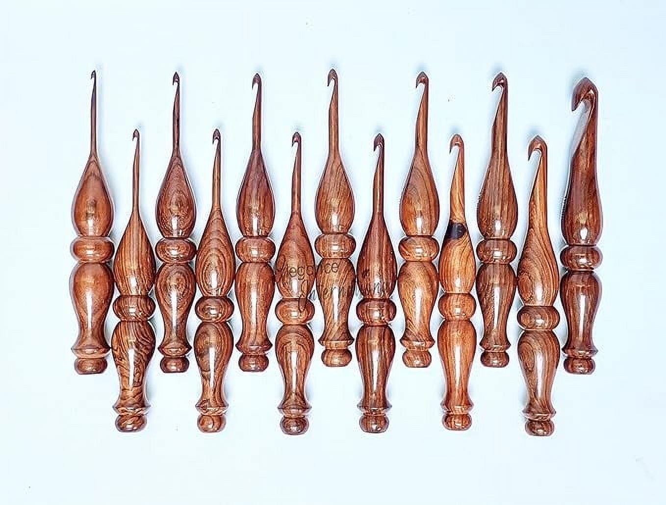 Wooden Crochet Hooks Set of 13-3.5mm to 12mm - Rosewood Crochet Hooks for Arthritic Hands - for Crocheting & Knitting - Ergonomic Soft Grip Handle Crochet Hooks - Gifts for Her(Dsg3,Hooks,Bowl,Stand)