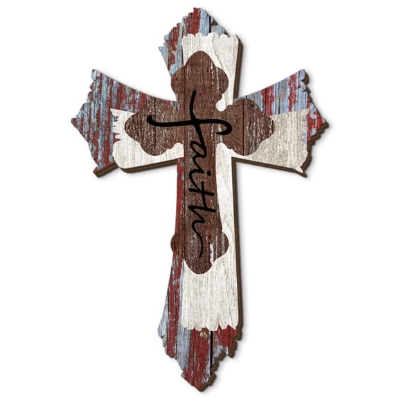 Wooden Cross Easter Wall Decor, Rustic "Faith" Distressed Red-White-Blue Spiritual Wall Art for Easter & Faith-Inspired Home Decoration
