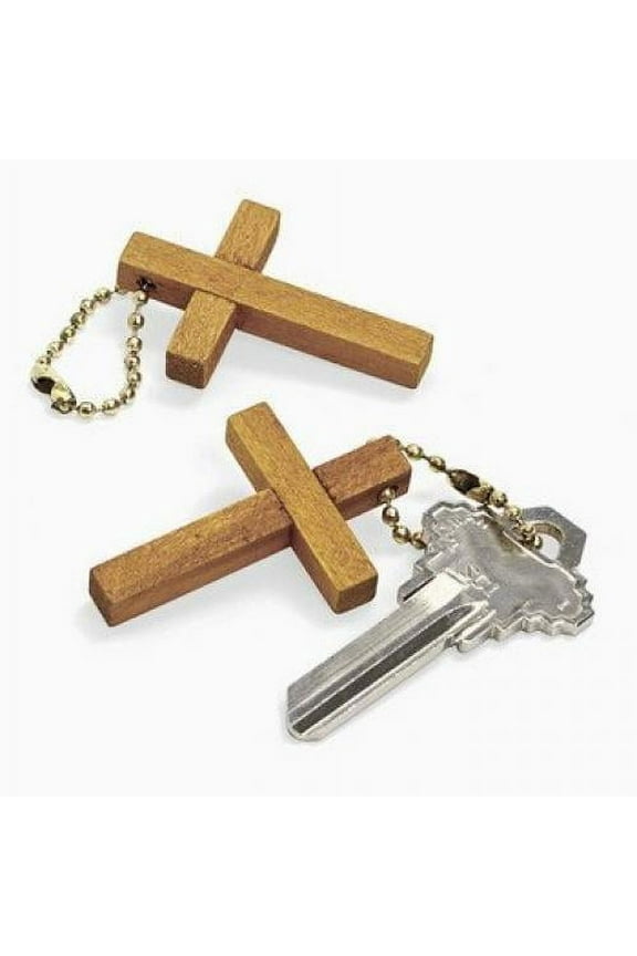Wooden Cross Key Chains - Party Favors - 12 Pieces