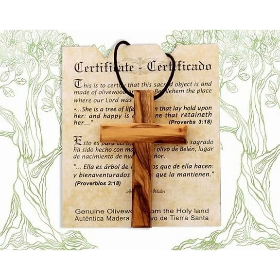 Olive Wood Hanging Crucifix with Cotton Cord - Necklace, Certificate of Origin -The Jerusalem Gift Shop Shop