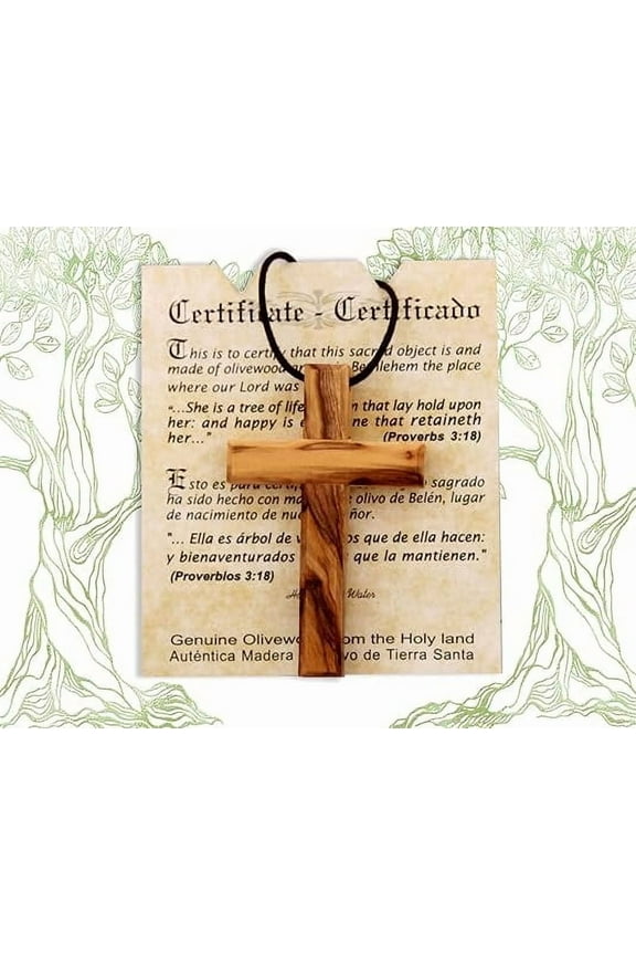 Olive Wood Hanging Crucifix with Cotton Cord - Necklace, Certificate of Origin -The Jerusalem Gift Shop Shop
