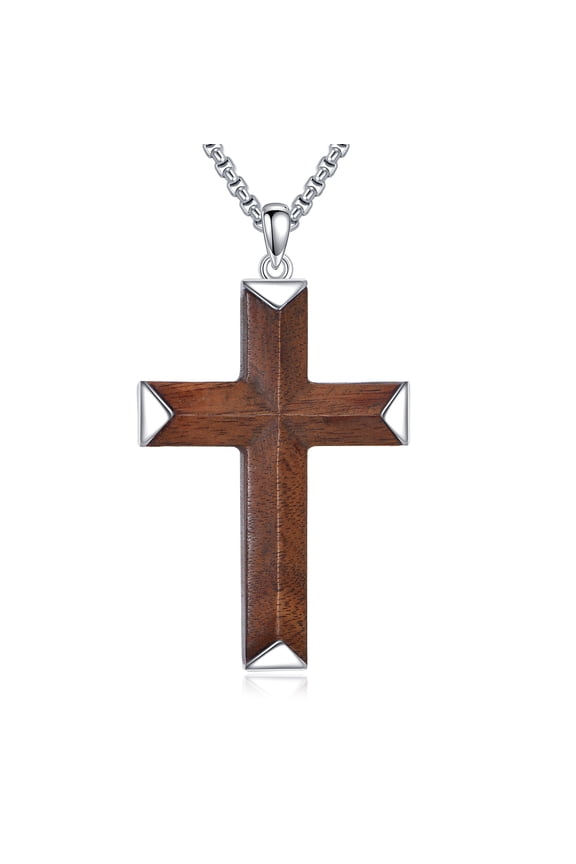 Wooden Cross Necklace for Men 925 Sterling Silver Origami Cross Pendant Gifts for Women