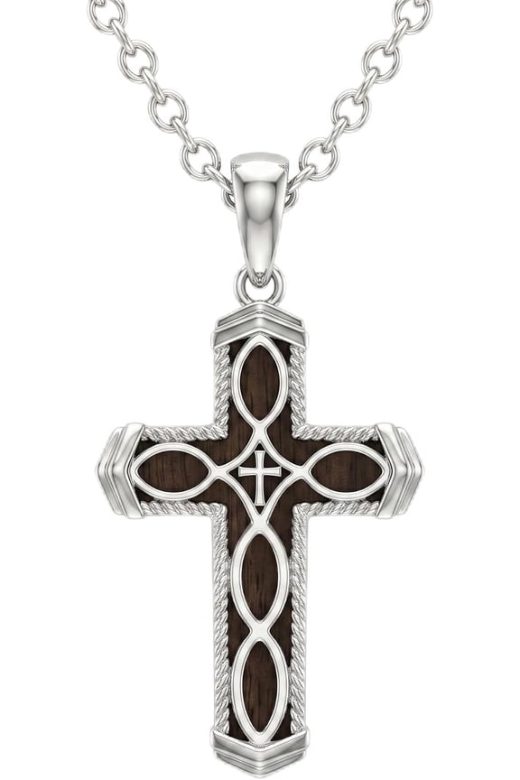 Wooden Cross Necklace for Men S925 Sterling Silver Handmade Cross Ebony Wood Pendant Christian Baptism Faith Jewelry for Men Fathers Day Husband Him