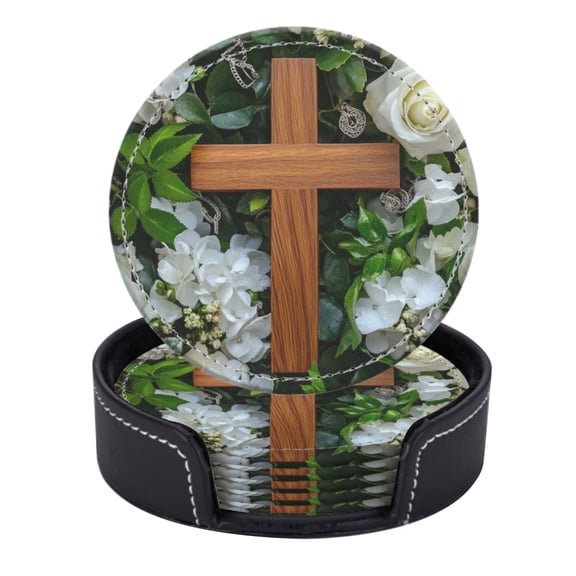 Wooden Cross Surrounded By White Roses